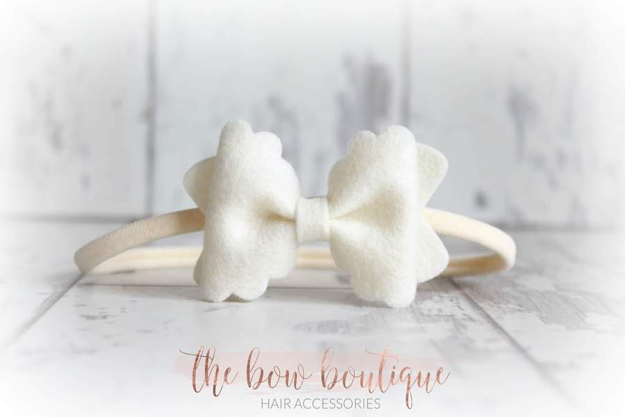 Small luxury scalloped felt bows | 23 Colours | Clip or headband