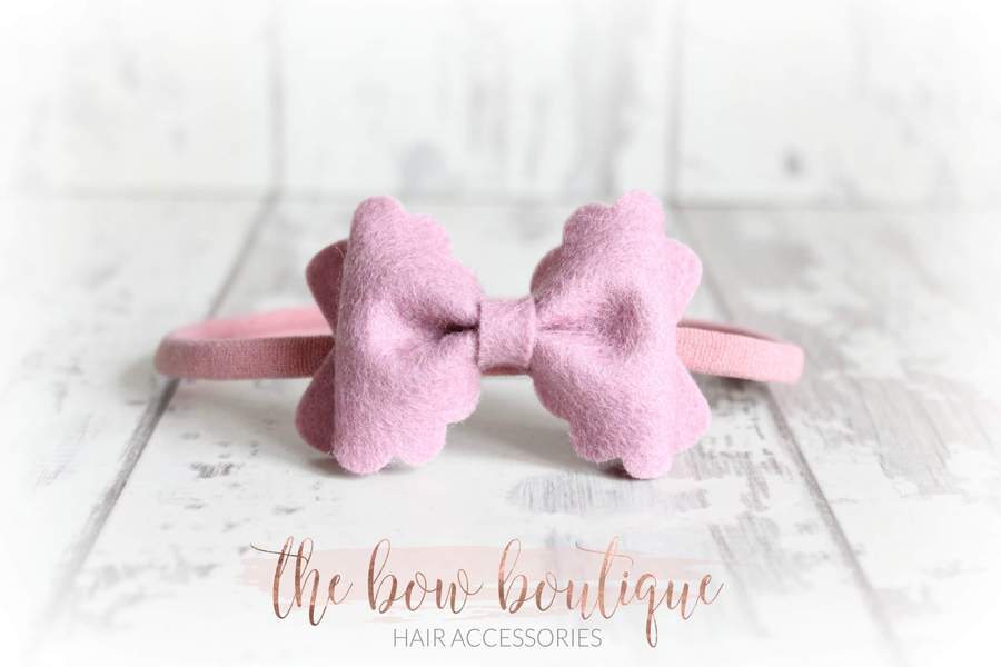 Small luxury scalloped felt bows | 23 Colours | Clip or headband