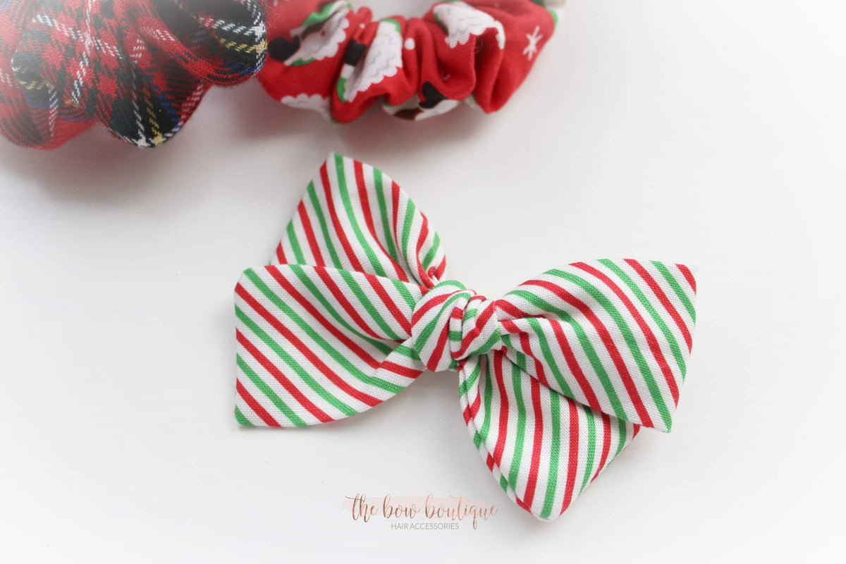 Christmas candy stripe mini sweetheart bow | Clip, headband or bobble
