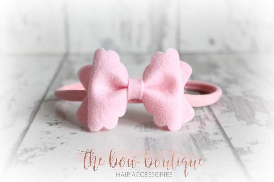 Small luxury scalloped felt bows | 23 Colours | Clip or headband