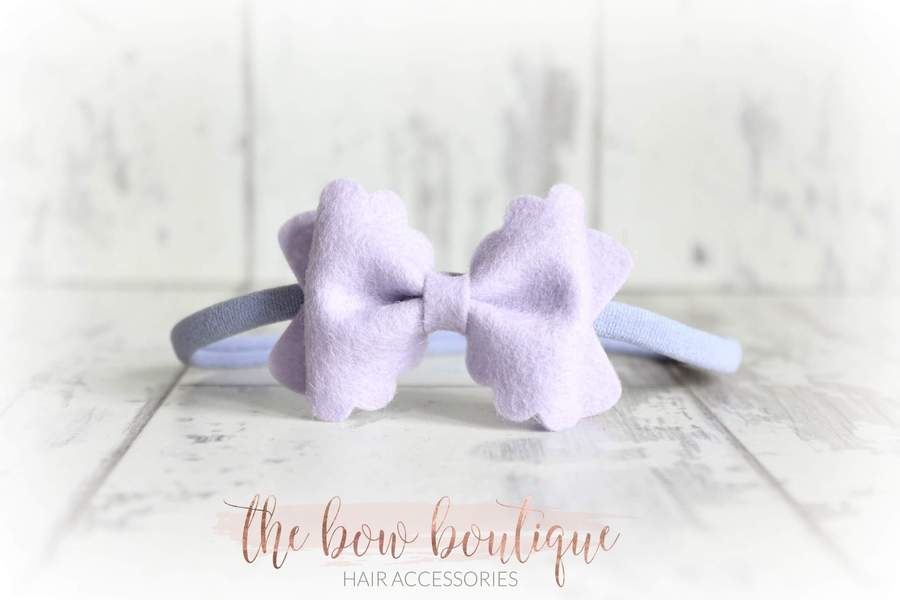Small luxury scalloped felt bows | 23 Colours | Clip or headband