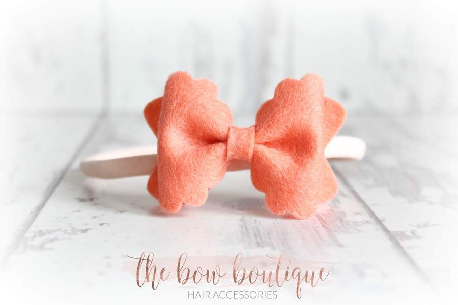Small luxury scalloped felt bows | 23 Colours | Clip or headband