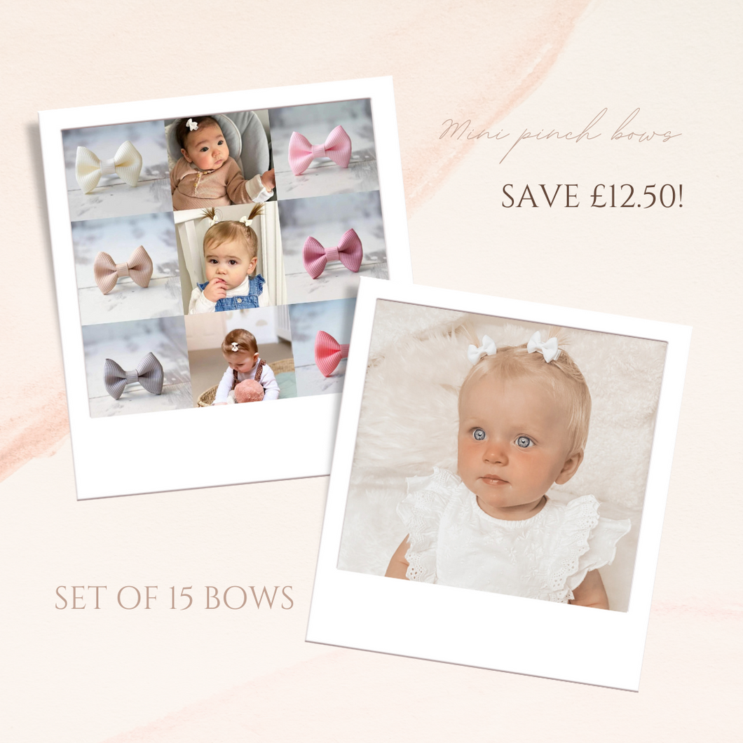 Surprise set of 15 my first mini pinch bows | clips or bobbles.