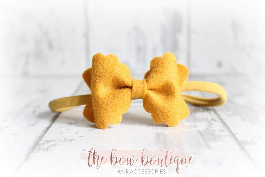 Small luxury scalloped felt bows | 23 Colours | Clip or headband