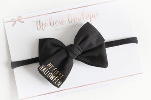 My first Halloween bow | Option to personalise. Clip or headband.