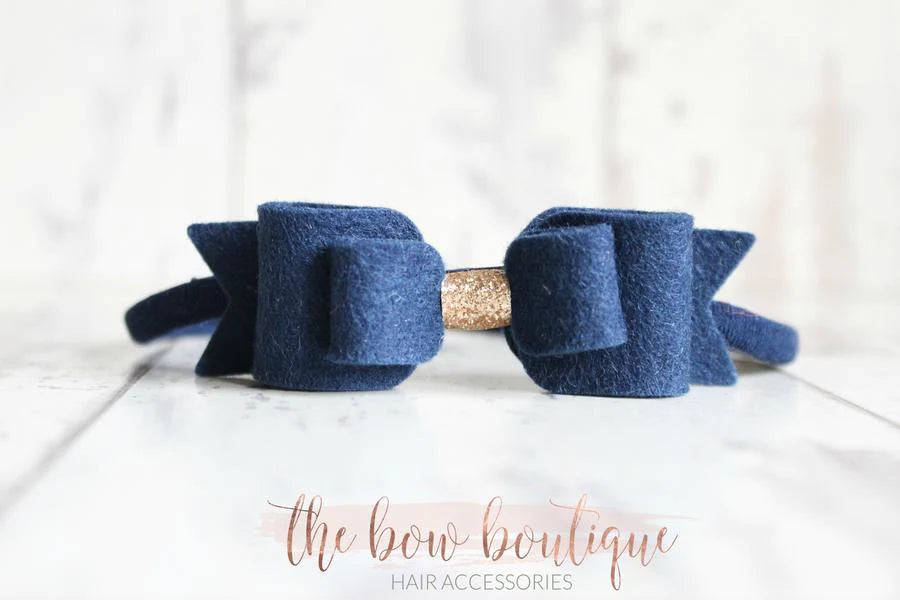 Double felt bows with gold centre | 25 colours | Clip or headband