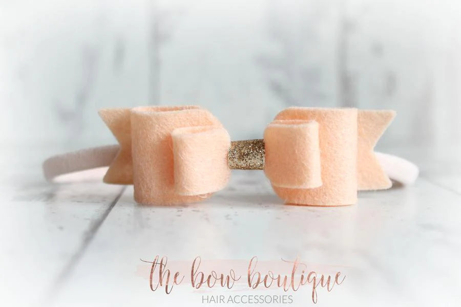 Double felt bows with gold centre | 25 colours | Clip or headband