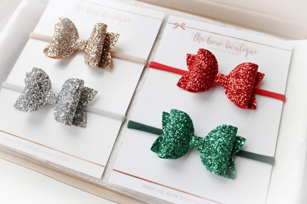 Christmas large deluxe glitter bow set | Clip or headband