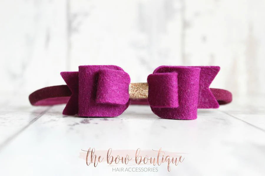 Double felt bows with gold centre | 25 colours | Clip or headband