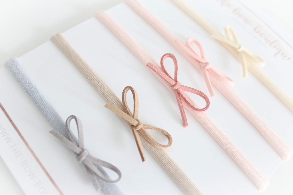 Petite neutral suede bow headbands