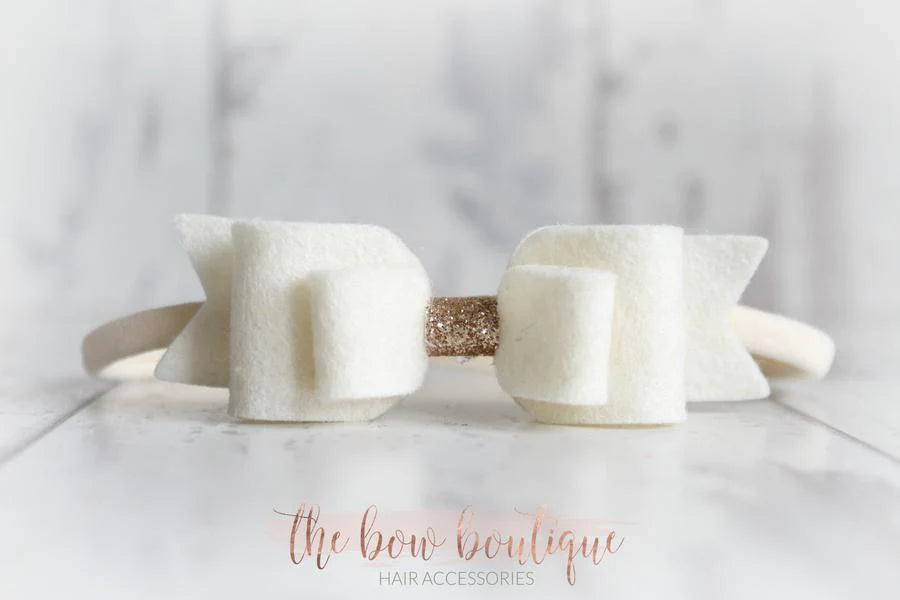 Double felt bows with gold centre | 25 colours | Clip or headband