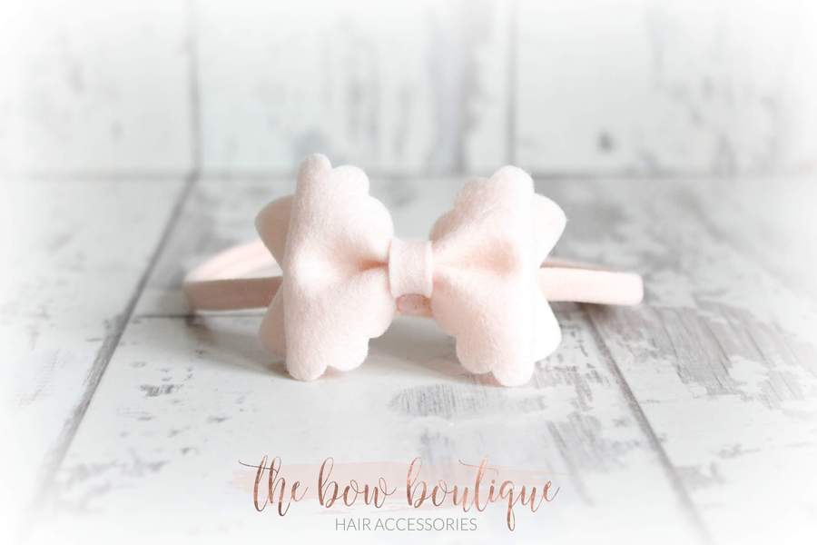 Small luxury scalloped felt bows | 23 Colours | Clip or headband