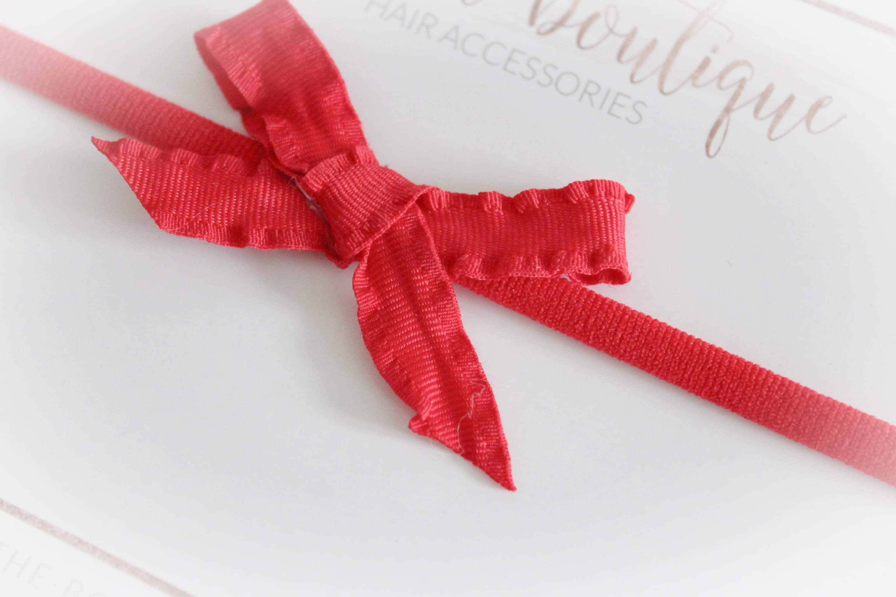 Hand tied ruffle red bows | Clip or headband