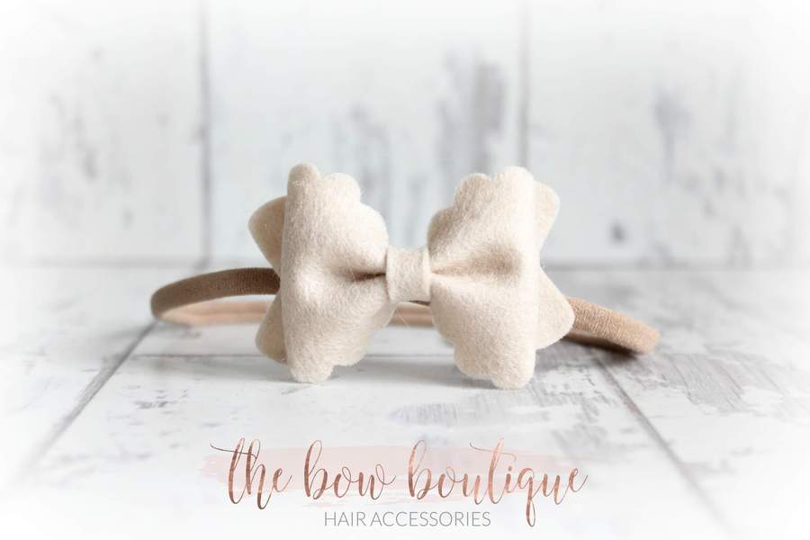 Small luxury scalloped felt bows | 23 Colours | Clip or headband