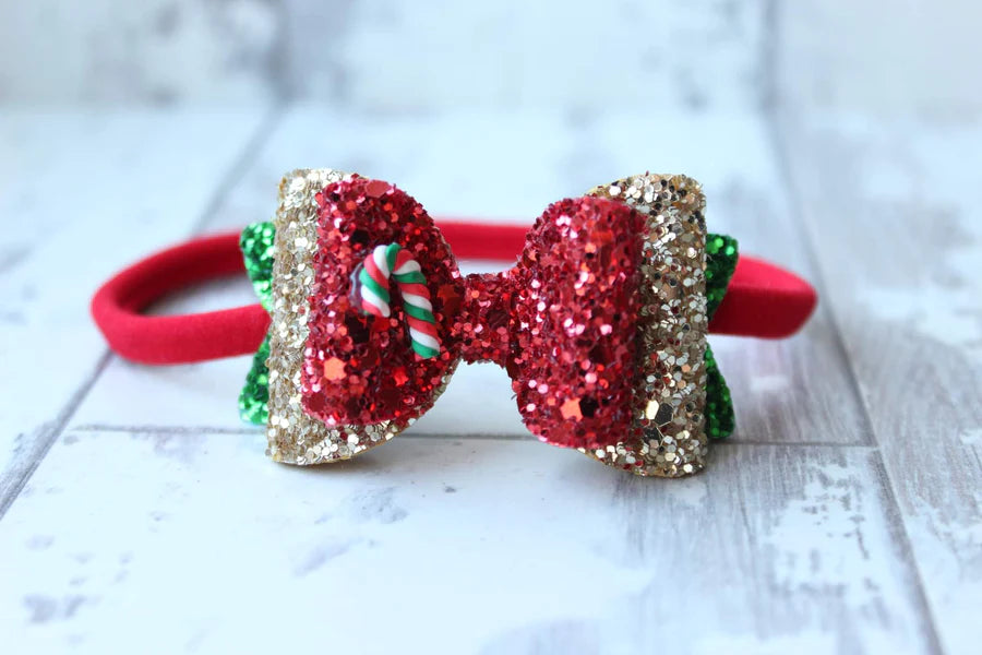 Christmas candy cane glitter bow | Clip or headband