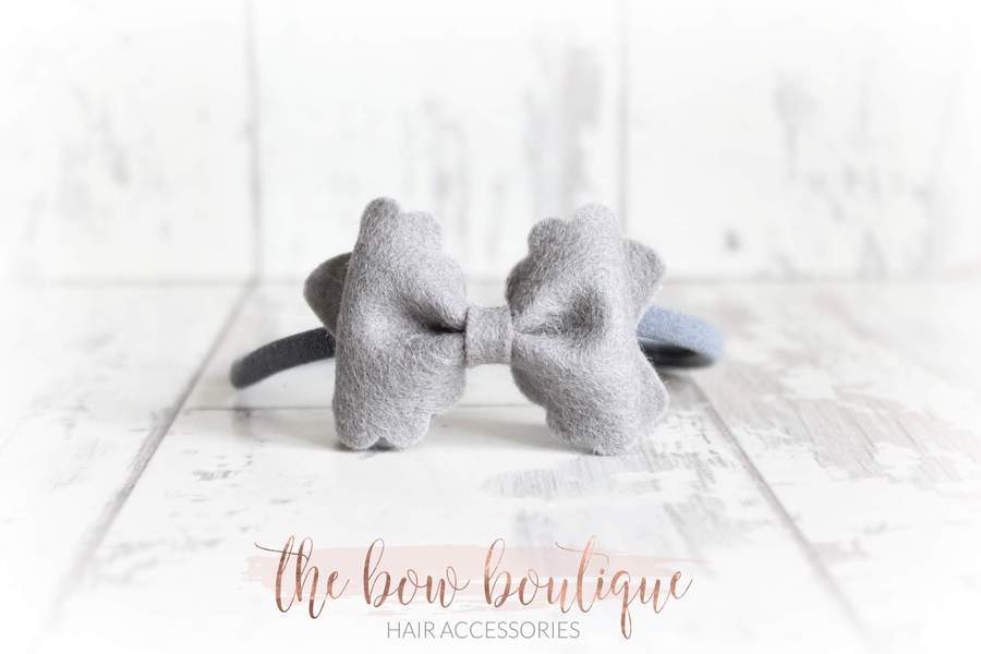 Small luxury scalloped felt bows | 23 Colours | Clip or headband