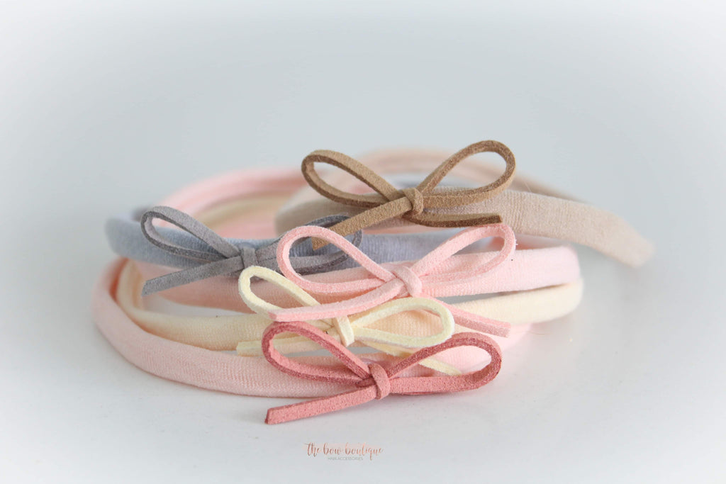 Petite neutral suede bow headbands