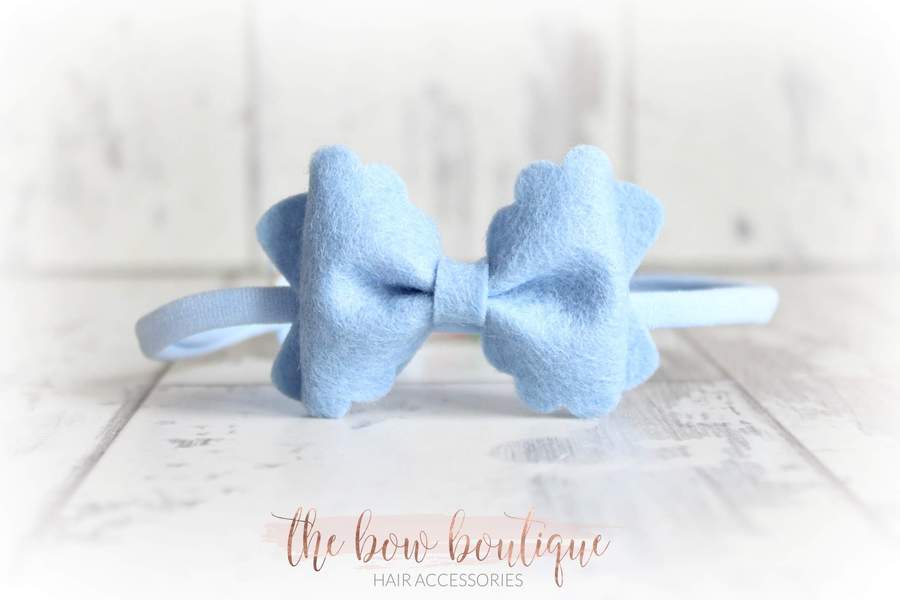 Small luxury scalloped felt bows | 23 Colours | Clip or headband