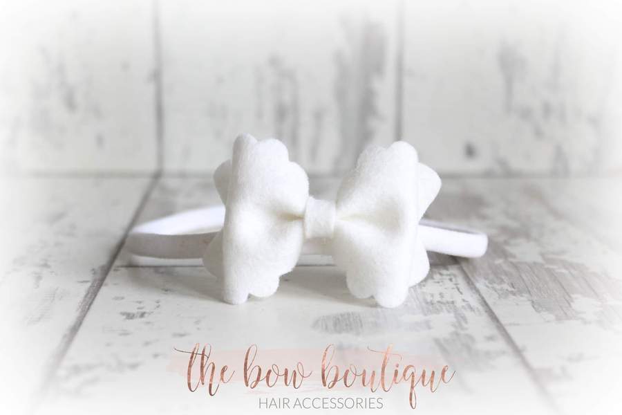 Small luxury scalloped felt bows | 23 Colours | Clip or headband