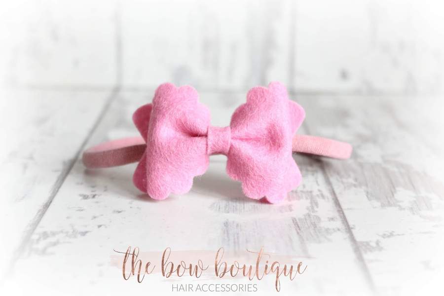 Small luxury scalloped felt bows | 23 Colours | Clip or headband