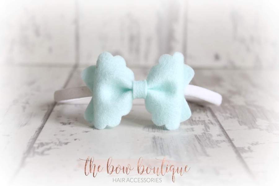 Small luxury scalloped felt bows | 23 Colours | Clip or headband