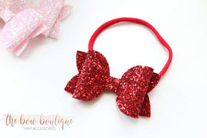 Red deluxe glitter bows - 3 Sizes