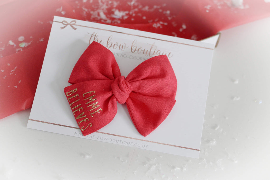 Christmas believe glitter bow | Clip, headband or bobble