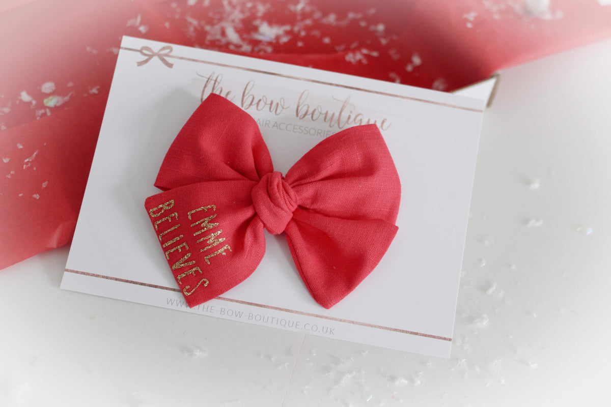 Christmas believe glitter bow | Clip, headband or bobble
