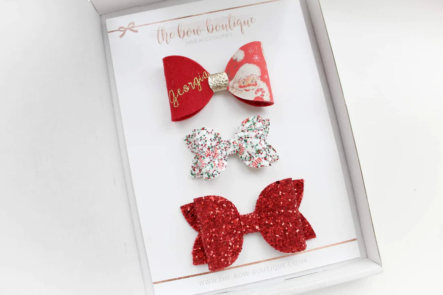 Personalised Santa bow set | Clip or headband
