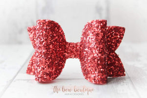 Red deluxe glitter bows - 3 Sizes