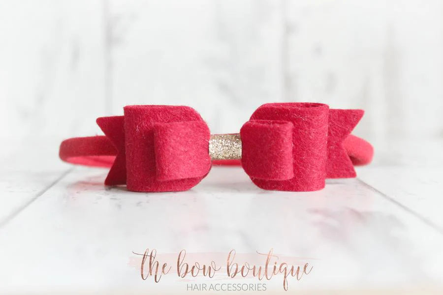Double felt bows with gold centre | 25 colours | Clip or headband