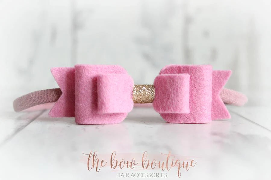 Double felt bows with gold centre | 25 colours | Clip or headband