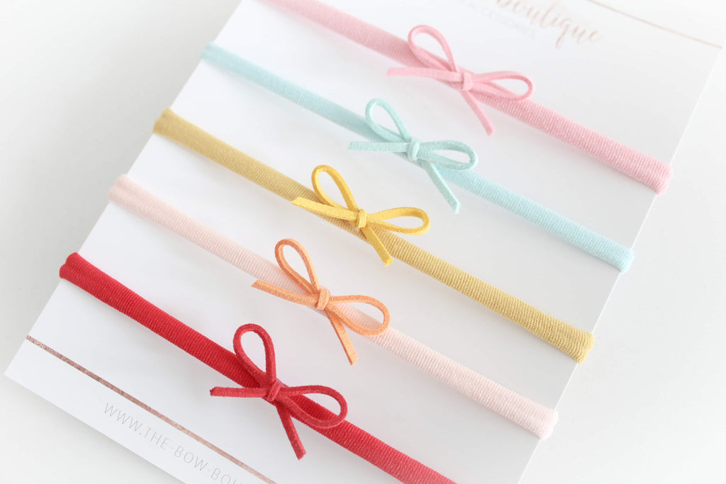 Petite summer suede bow headband set