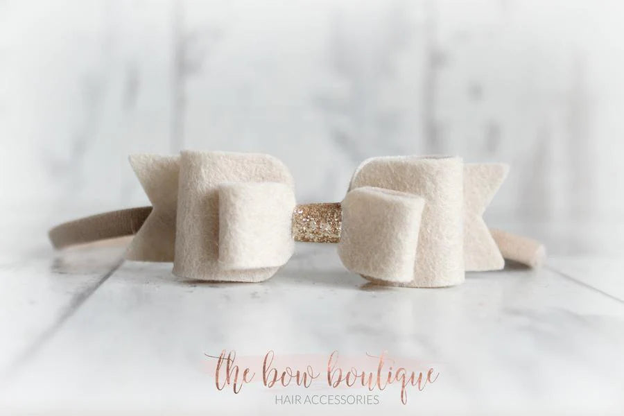 Double felt bows with gold centre | 25 colours | Clip or headband