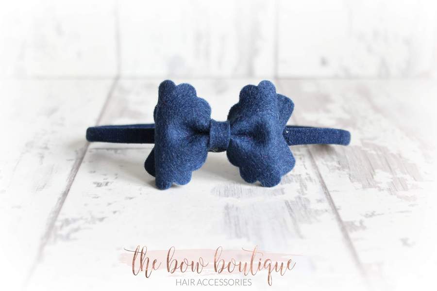 Small luxury scalloped felt bows | 23 Colours | Clip or headband