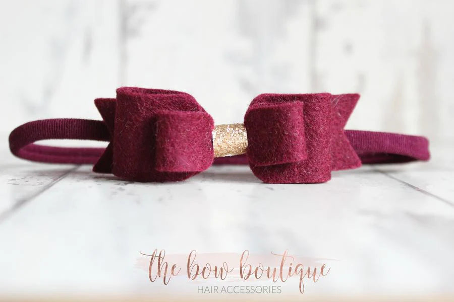 Double felt bows with gold centre | 25 colours | Clip or headband
