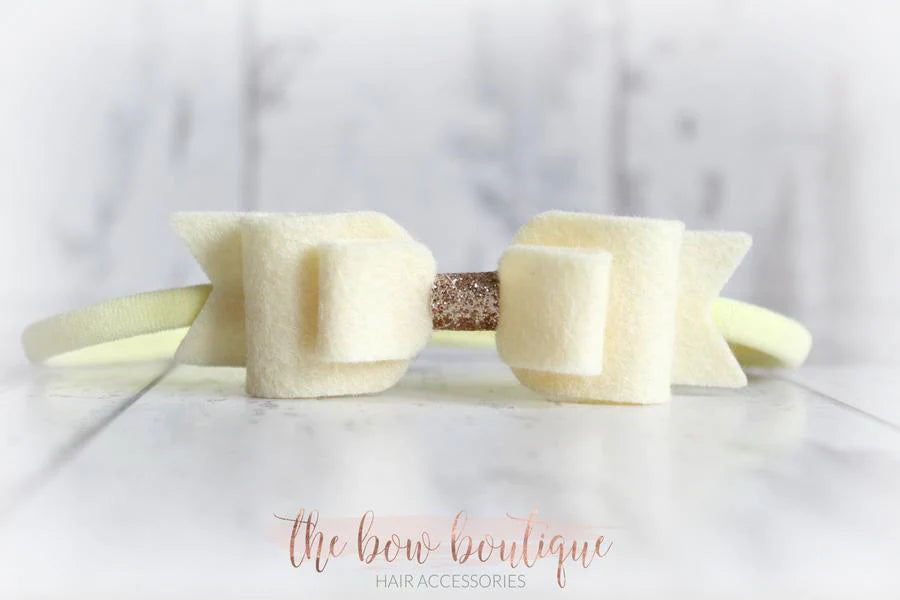 Double felt bows with gold centre | 25 colours | Clip or headband