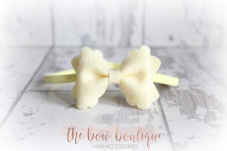 Small luxury scalloped felt bows | 23 Colours | Clip or headband