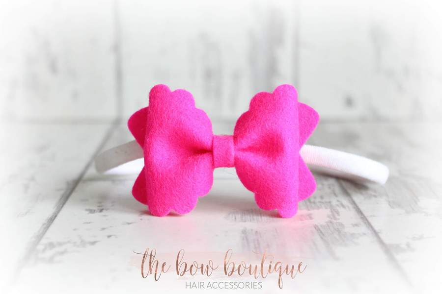 Small luxury scalloped felt bows | 23 Colours | Clip or headband