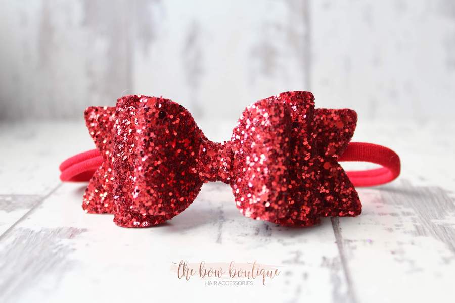 Red chunky double glitter bow | Clip or headband