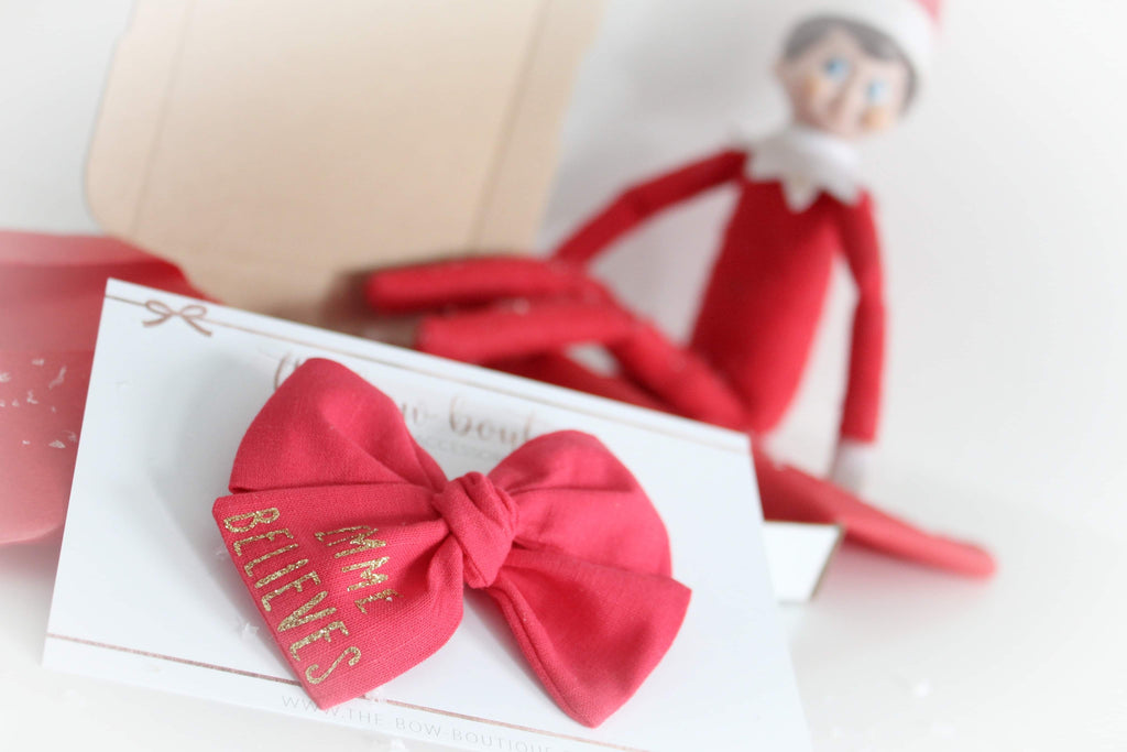 Christmas believe glitter bow | Clip, headband or bobble
