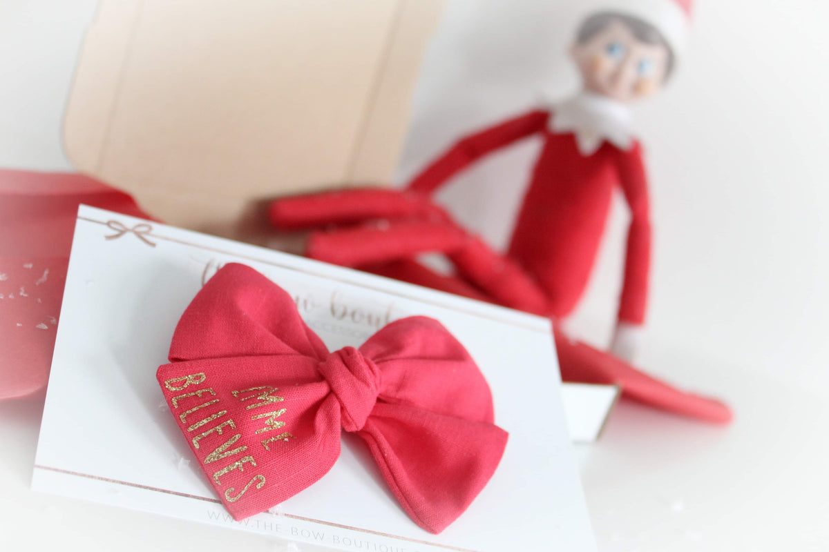 Christmas believe glitter bow | Clip, headband or bobble