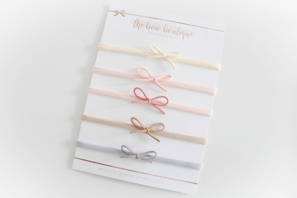 Petite neutral suede bow headbands