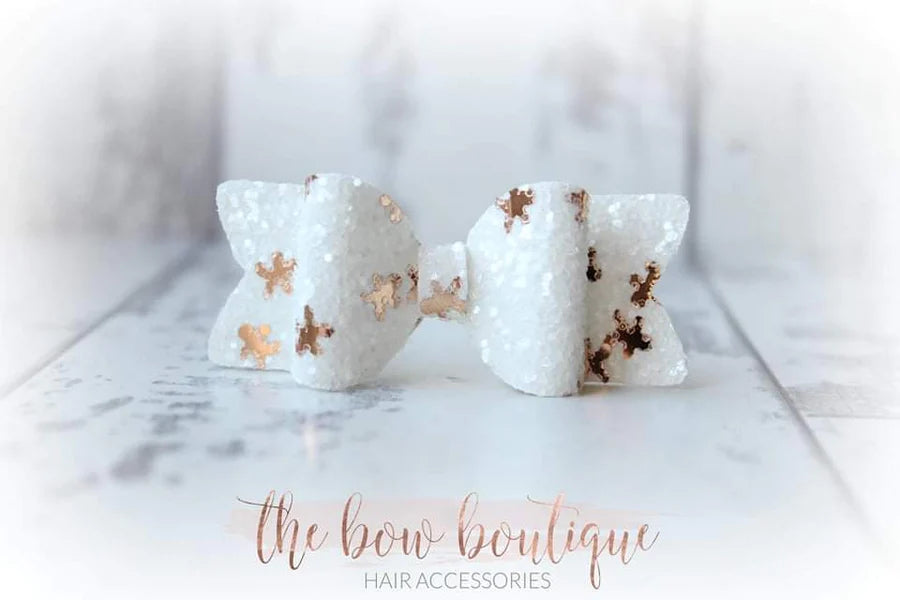 Glitter gingerbread small chunky bow | Clip or headband