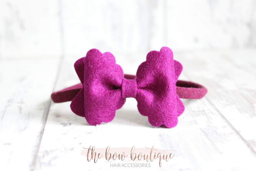 Small luxury scalloped felt bows | 23 Colours | Clip or headband