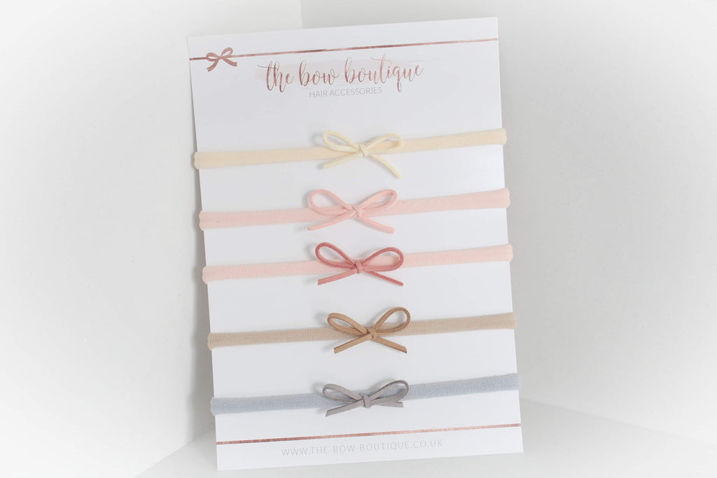 Petite neutral suede bow headbands