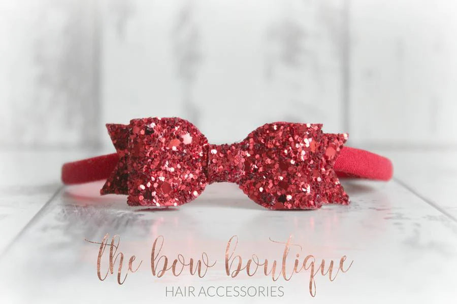 Red small glitter bow | Clip or headband