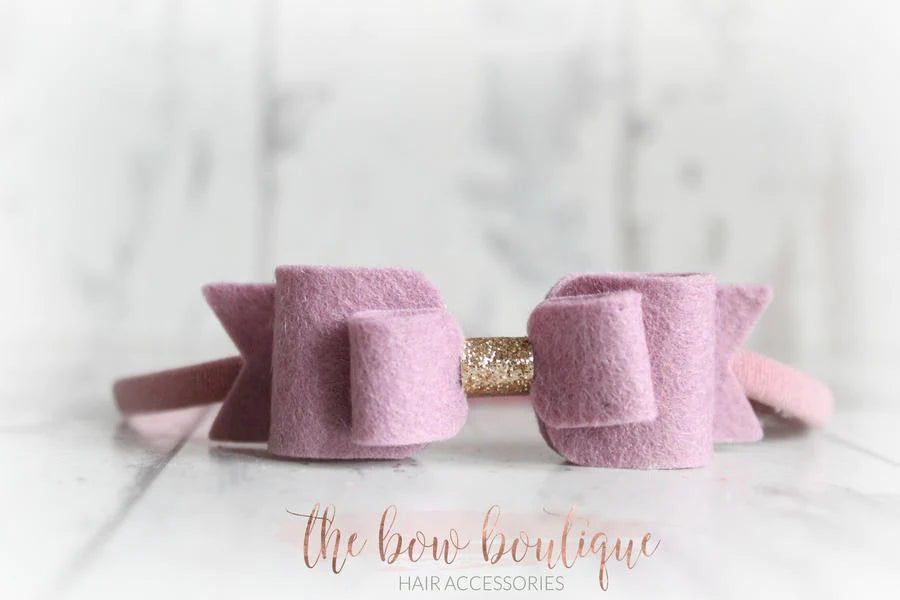 Double felt bows with gold centre | 25 colours | Clip or headband