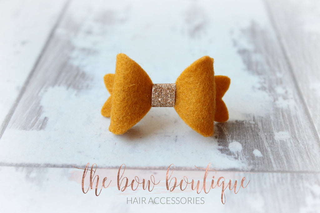 Mini baby felt gold centre bows | 25 Colours | Clip or bobble