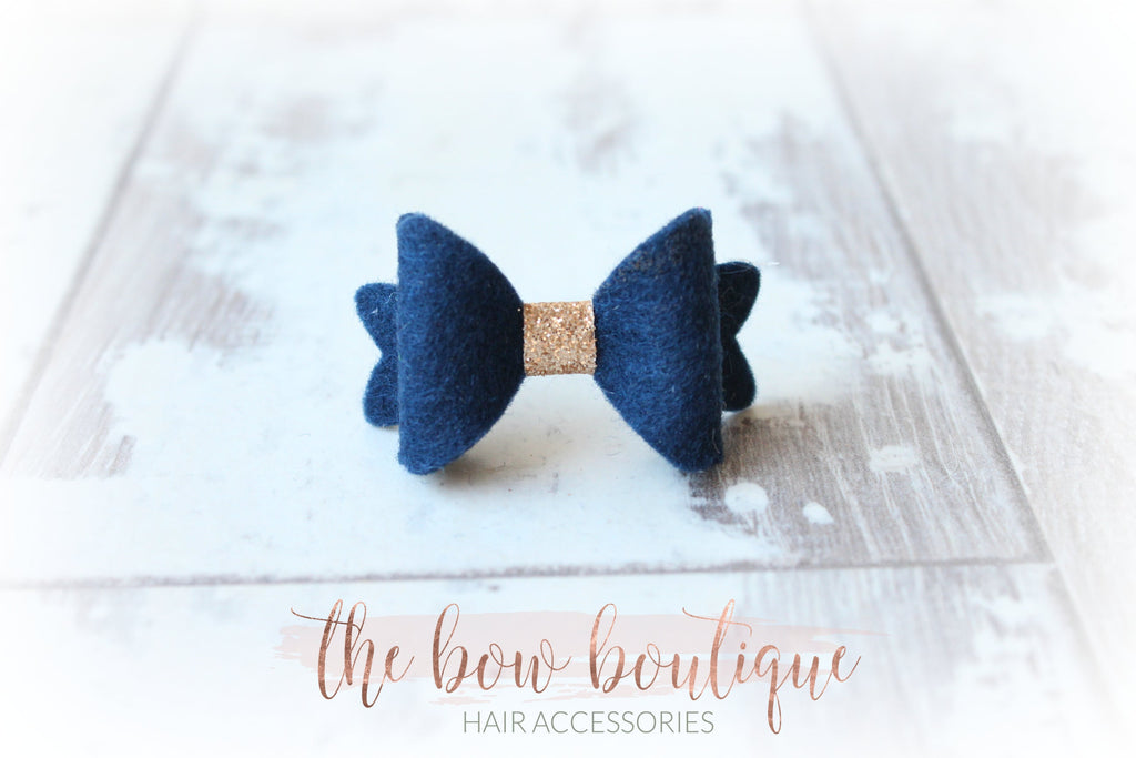 Mini baby felt gold centre bows | 25 Colours | Clip or bobble